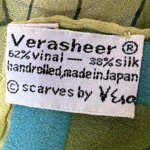 VINTAGE Verasheer Silk Vinal Bird Green Blue Square Scarf Hand Rolled 22"X22"